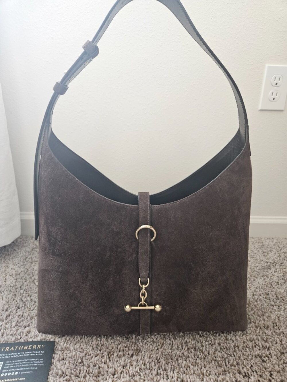 STRATHBERRY Kite Hobo Maxi Bag Suede Chocolate Brown - Picture 3 of 14